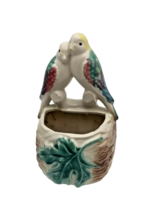 Vintage 1950 Morton Pottery Wall Pocket Love Birds Parakeets Ivy Drip Glaze 6.5&quot; - $14.80