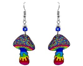 Psychedelic Magic Mushroom Graphic Dangle Earrings - Womens Trippy Fashion Handm - £11.86 GBP