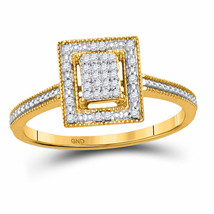 10k Yellow Gold Womens Round Diamond Square Cluster Ring 1/10 Cttw - £207.54 GBP