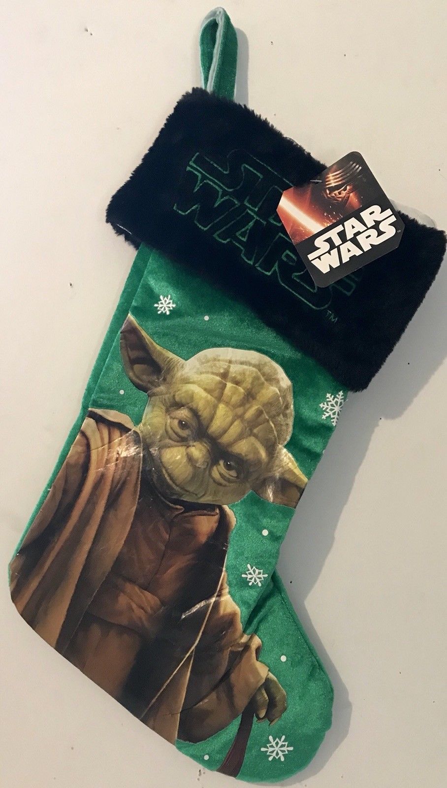 Primary image for Star Wars YODA Christmas Stocking Green with Black Plush Cuff NEW - Great