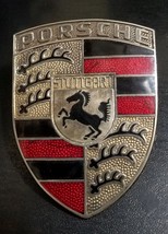 VINTAGE PORSCHE HOOD CREST EMBLEM BADGE 911 911S 912 912E-SILVER BLACK RED - £74.44 GBP