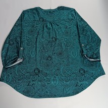 NY Collection ITU2146 Women's Green & Black Paisley 3/4 Sleeve Blouse Top Sz PXL image 2