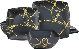 Melamine Dinnerware Set For 4 Modern Dishes Plates Bowls Black Square 12... - £34.87 GBP