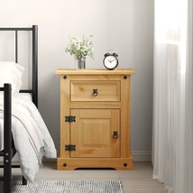 Rustic Wooden Pine Wood Bedside Side Table With Storage Drawer &amp; Door Nightstand - £98.89 GBP+