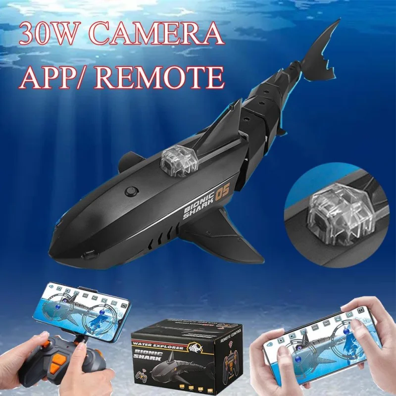 RC Boat Camera Submarine Electric Shark with remote control 30W HD Toy Animals - £29.66 GBP+