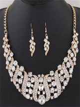 Exaggerated fashion gem metal geometry flash imitation   necklace earrings set H - $21.30