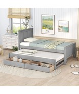 Merax Wood Bed With Trundle And 2 Drawers Twin Daybed Frame For Kids Teens - £295.83 GBP