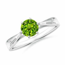 ANGARA 6mm Natural Peridot Solitaire Ring with Diamonds in Sterling Silver - £160.06 GBP+