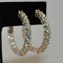 Real Moissanite 2Ct Round Cut Huggie Hoop Earrings 925 Sterling Silver - $143.99