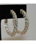 Real Moissanite 2Ct Round Cut Huggie Hoop Earrings 925 Sterling Silver - £114.10 GBP