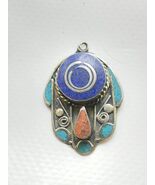 Vintage Tibetan Handmade Pendant – Lapis Lazuli, Turquoise &amp; Coral Inlay - $70.07 CAD