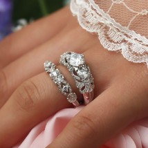 Engagement Wedding Ring Set 3.10Ct Round Cut Diamond Solid 14K White Gold Size 7 - £224.94 GBP