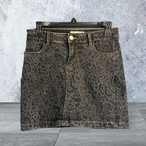 en creme Black Gray Stretch Cotton Denim Skirt Tiger Print Sz M - £16.02 GBP