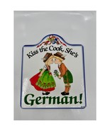 Vintage Porcelain Kiss, the Cook, She&#39;s GERMAN! Cork Backed Cheeseboard 6&quot; - £15.17 GBP