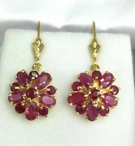 2.80Ct Oval Cut Ruby Leverback Cluster Dangle Earrings 18K Yellow Gold Over - £69.69 GBP