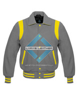 Gray Varsity Full Wool Letterman College Jacket &amp; Real Leather Shoulder ... - €69,72 EUR