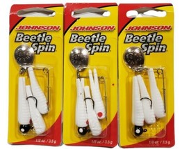Johnson Beetle Spin BSVP 1/8 oz. White Red Dot Lot of 3 New - £11.39 GBP