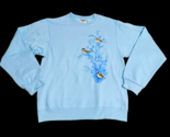 Y2K Jerzees Sweatshirt Small Crew Neck Chickadees Birds NuBlend Light Blue - £8.03 GBP