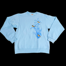 Y2K Jerzees Sweatshirt Small Crew Neck Chickadees Birds NuBlend Light Blue - £8.00 GBP