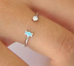 Turquoise bead crystal open sterling silver ring - $14.11