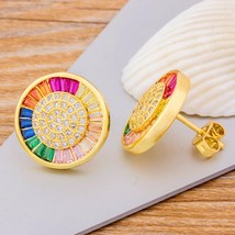 Bohemian Delicate Round Rainbow Crystal Rhinestone CZ Copper Stud Earrin... - £8.44 GBP