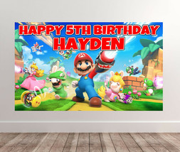 2 X SUPER MARIO Personalised Birthday Backdrop - Mario All Stars 40 x 24 Inches - £14.49 GBP