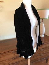Vtg 40s Deco black velvet Jacket babydoll swing Peplum Ruffle w Scarf  S - £49.85 GBP
