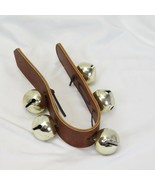 Santa Reindeer Sleigh 5 Bells Jingle Brown Leather Strap 17&quot; Gold Bells ... - $22.53