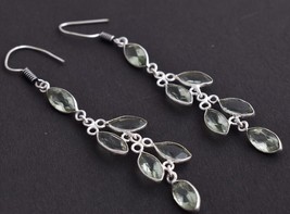 Handmade Silver Green Amethyst Marquise Shape silver /Gold/Rose Plated Earrings - £29.10 GBP+