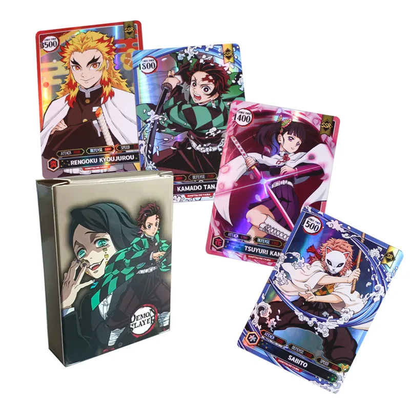 50pcs/box Demon Slayer Card Anime Tanjirou Nezuko Agatsuma Zenitsu Shining Cards - £9.86 GBP