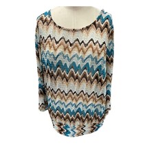 Travelers by Chicos 3 Tunic Top Brown Turquoise Chevron 3/4 Sleeves - £10.66 GBP