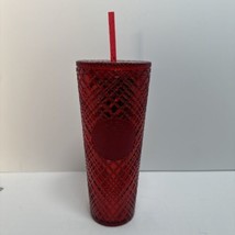 Starbucks Winter Holiday Red Jeweled Tumbler 24oz Cold Cup 2021 Spiral Straw New - £19.94 GBP