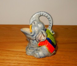 Vintage ceramic tiny circus elephant pitcher made in Japan trunk up - £15.43 GBP