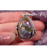 (#D-99-J) DICHROIC Fused GLASS Pendant SILVER PURPLE GREEN PINK - $90.50 CAD