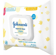 JOHNSON&#39;S Hand &amp; Face Wipes 25 Each (2 Packs) Total 50 Wipes - $17.99