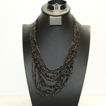 Black Gold Glass Seed Bead Multi-Strand Elegant Boho Necklace - $20.78