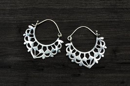 Ethnic Balinese Silver Earrings , Gypsy Tribal Hoops, Festival Jewelry - £17.54 GBP
