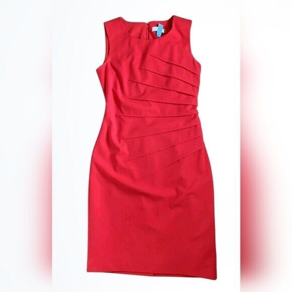 Primary image for Calvin Klein Very Red Sleeveless Sheath Dress w Tummy Cinching Ruching Size 8