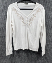 Eddie Bauer Shirt Womens Large White Blouse Top Cotton Embroidered Top Front - £12.60 GBP