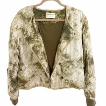 Anthropologie Marrakech Quilted Green White Tie Dye Moto Bomber Jacket M... - £55.28 GBP