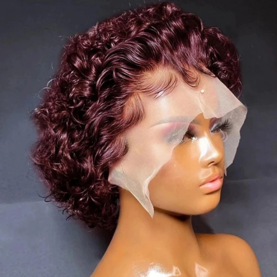 Pixie Cut Wig Short Bob Curly Human Hair Wigs Cheap 13X2 Transparent Lace 9 - £36.69 GBP