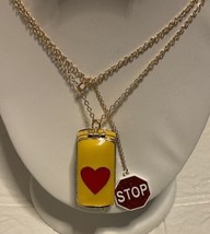 Betsey Johnson Gold Tone Heart School Bus Stop Sign Necklace - £38.29 GBP