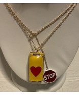 BETSEY JOHNSON GOLD TONE Heart School bus Stop Sign Necklace - $49.95