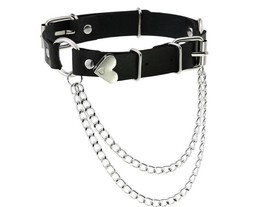 Choker Collar Heart Chains Necklace Kink Garter Leather Slave Buckle Adjustable - £10.01 GBP