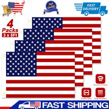 4pcs 3x5 ft US American Flag Heavy Duty Embroidered Star Sewn Stripes Grommets - £25.09 GBP