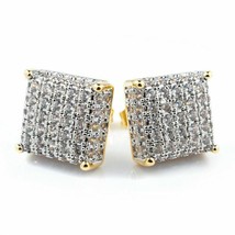 18K Jaune Plaqué Or Imitation Diamant Micro-Pavée Carré Serti Clou Boucles - £15.76 GBP