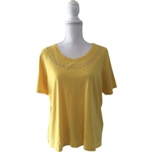 ALIA Women&#39;s Vintage Casual Yellow Top Size PXL Petite Embellished - £16.88 GBP