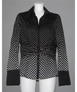 KAY UNGER Black &amp; White Polka Dots Ruched Waist Front Button Blouse Wm&#39;s 12 - $36.66 CAD