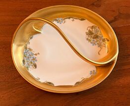 Hand Painted MZ Altrohlau CMR Czechoslovakia Handled Dish Gilt Blue Floral - $33.26
