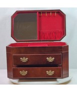 Vintage Jewely Box Wood w/ Red Interior Top Opens + 2 Drawers 13.5x8x8 Inch - $83.22